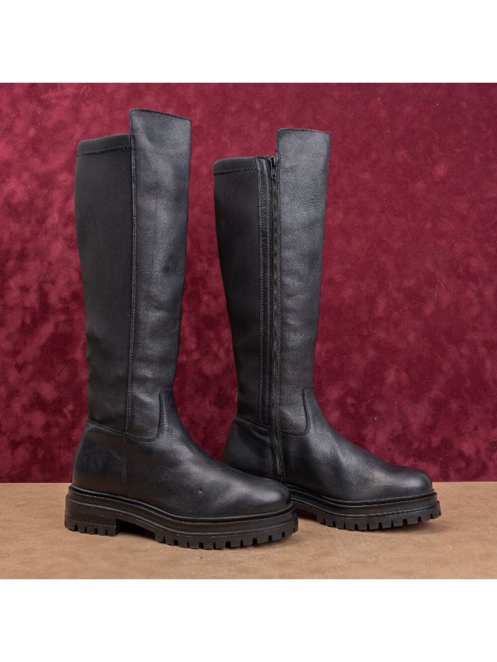 Miz Mooz Wmn Fashion Zip Black Leather Stretch Riding Country Boots 7.5US EUR38